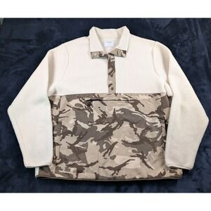 Old Navy 1/4 T-Snap Pullover Sherpa Ivory Camo Fleece Colorblock Jacket Men's XL